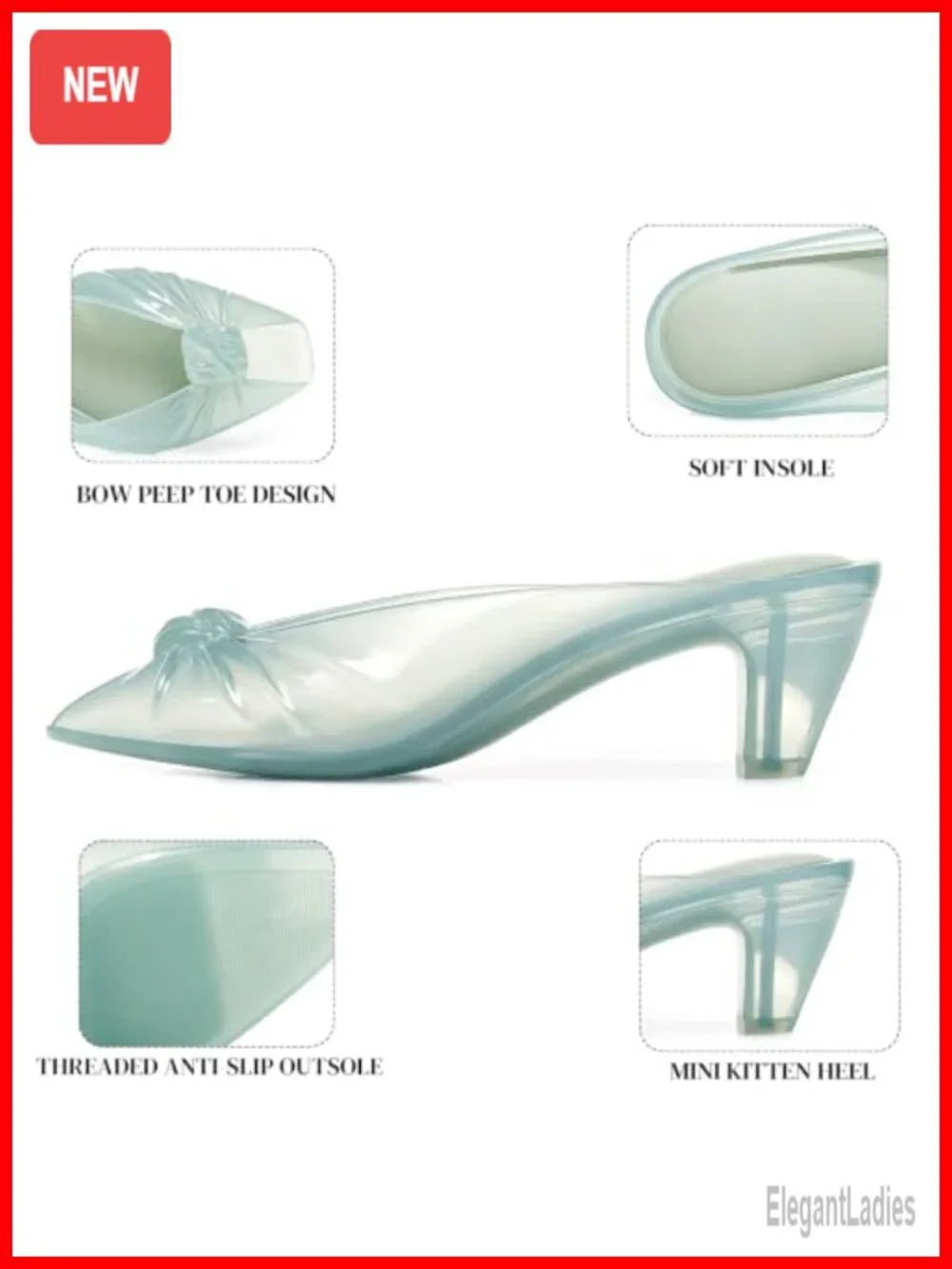 Jelly Sandals Peep Toe Kitten Heel Slide Mules Summer Waterproof